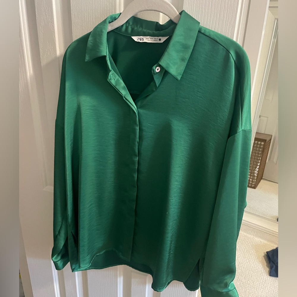 ZARA green satin top